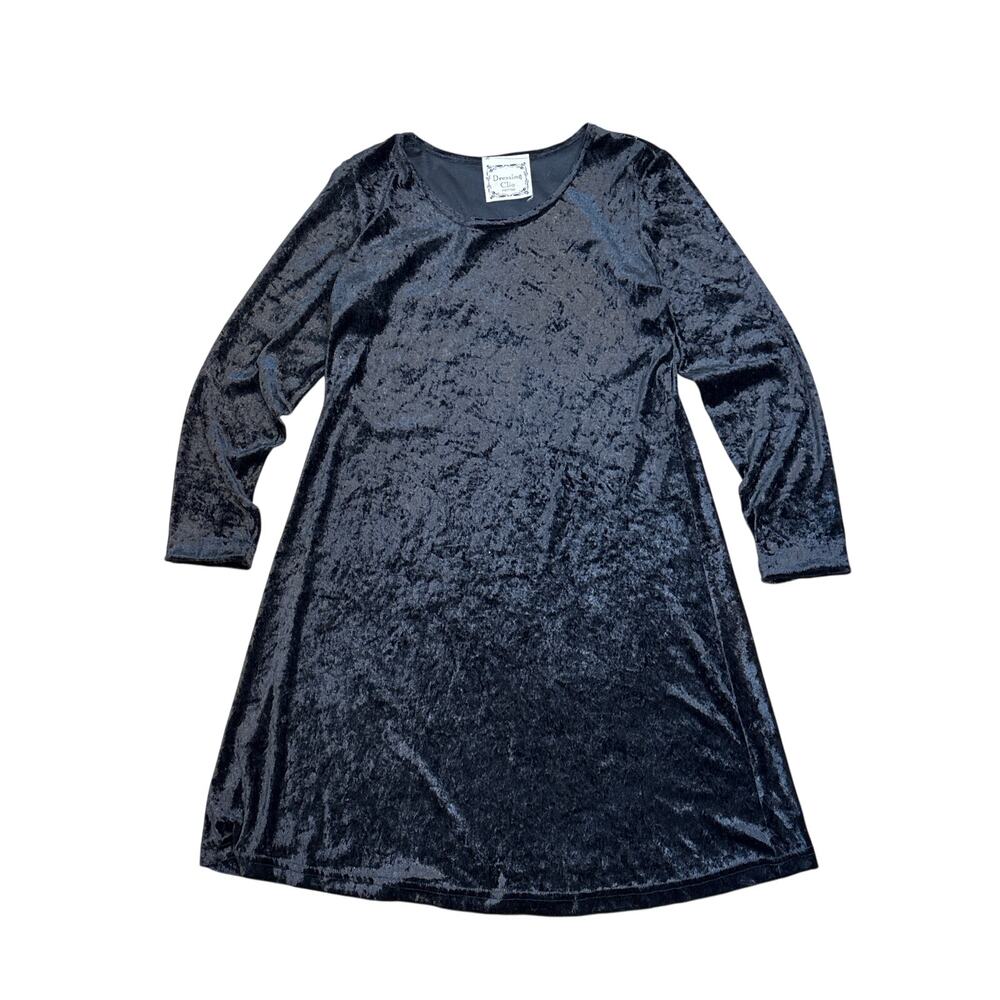 Vintage 90s Dressing Clio Petites Crushed Velvet black dress Size PM Goth vamp